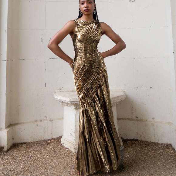 Georgia Hardinge Dresses & Skirts - Georgia Hardinge Fossil Metallic Pleated Maxi Dress NWT Size 2